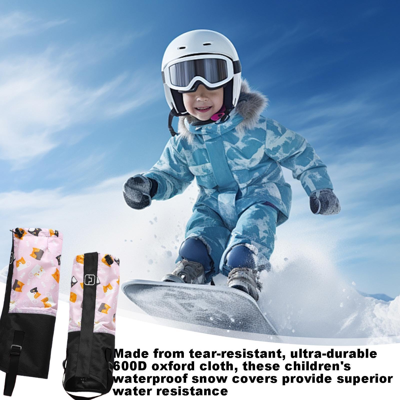Foldable Kids Waterproof Leg Gaiters stored in a backpack