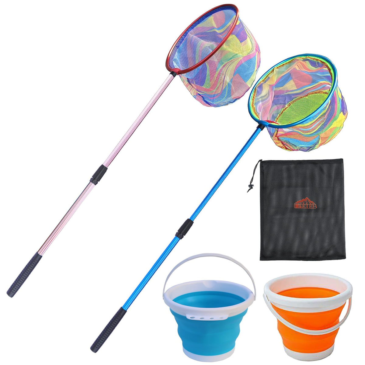 Kids fishing net with blue color and retractable aluminum pole