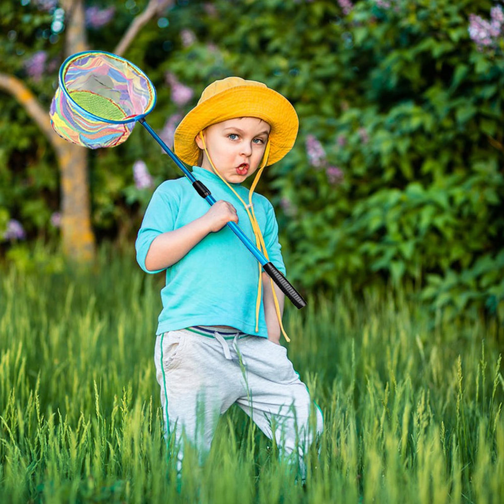 Kids fishing net with pink color and retractable aluminum pole