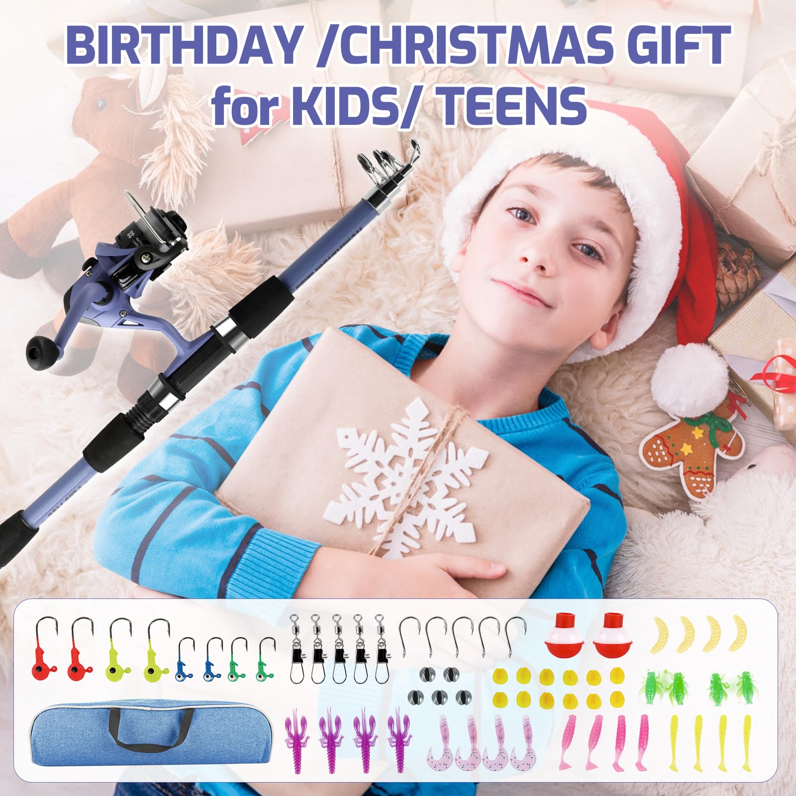 Kids fishing pole carrier bag and portable gear set