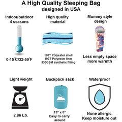 KidzAdventure 6ft1-long sleeping bag fits kids and teens comfortably.