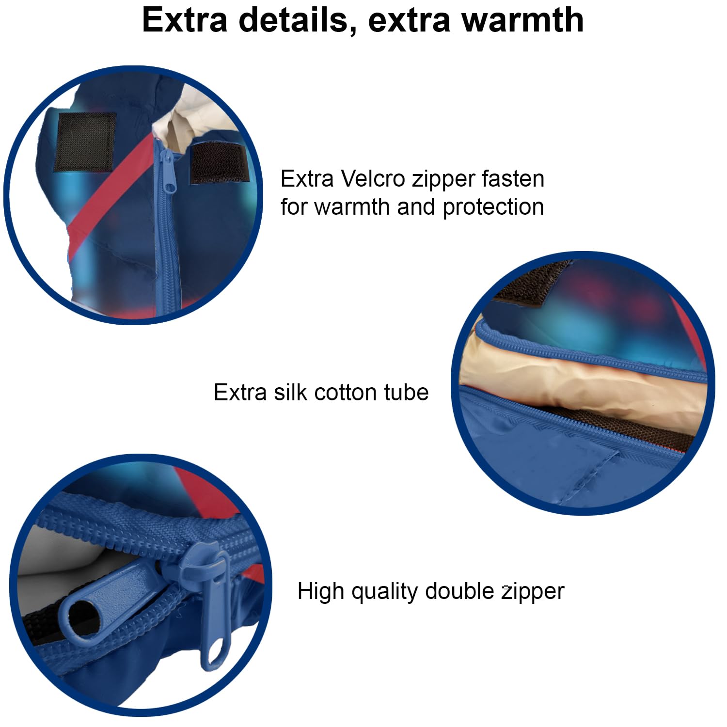 KidzAdventure Mummy Style 32-59F hoodie-draft-tube sleeping bag highlights added warmth feature.