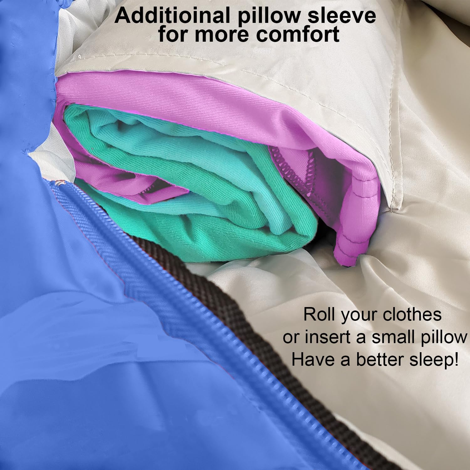 KidzAdventure Mummy Style 32-59F sleeping bag pillow sleeve for personal comfort