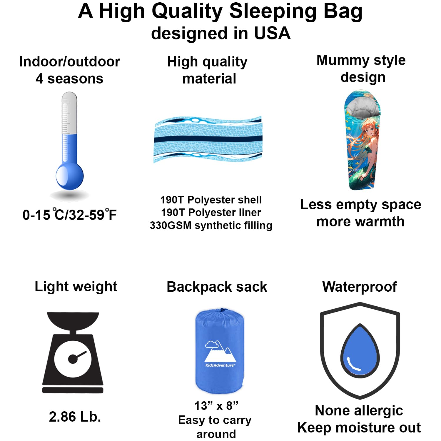 KidzAdventure Mummy Style 32-59F sleeping bag Puppy Ninja Paws graphic for adventurous nights