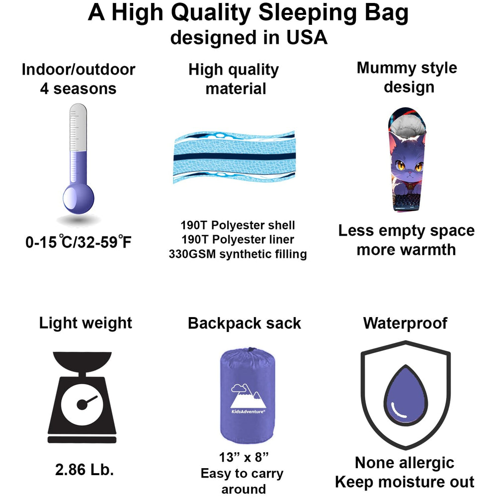 KidzAdventure Mummy Style 32-59F puppy print sleeping bag for playful campers.