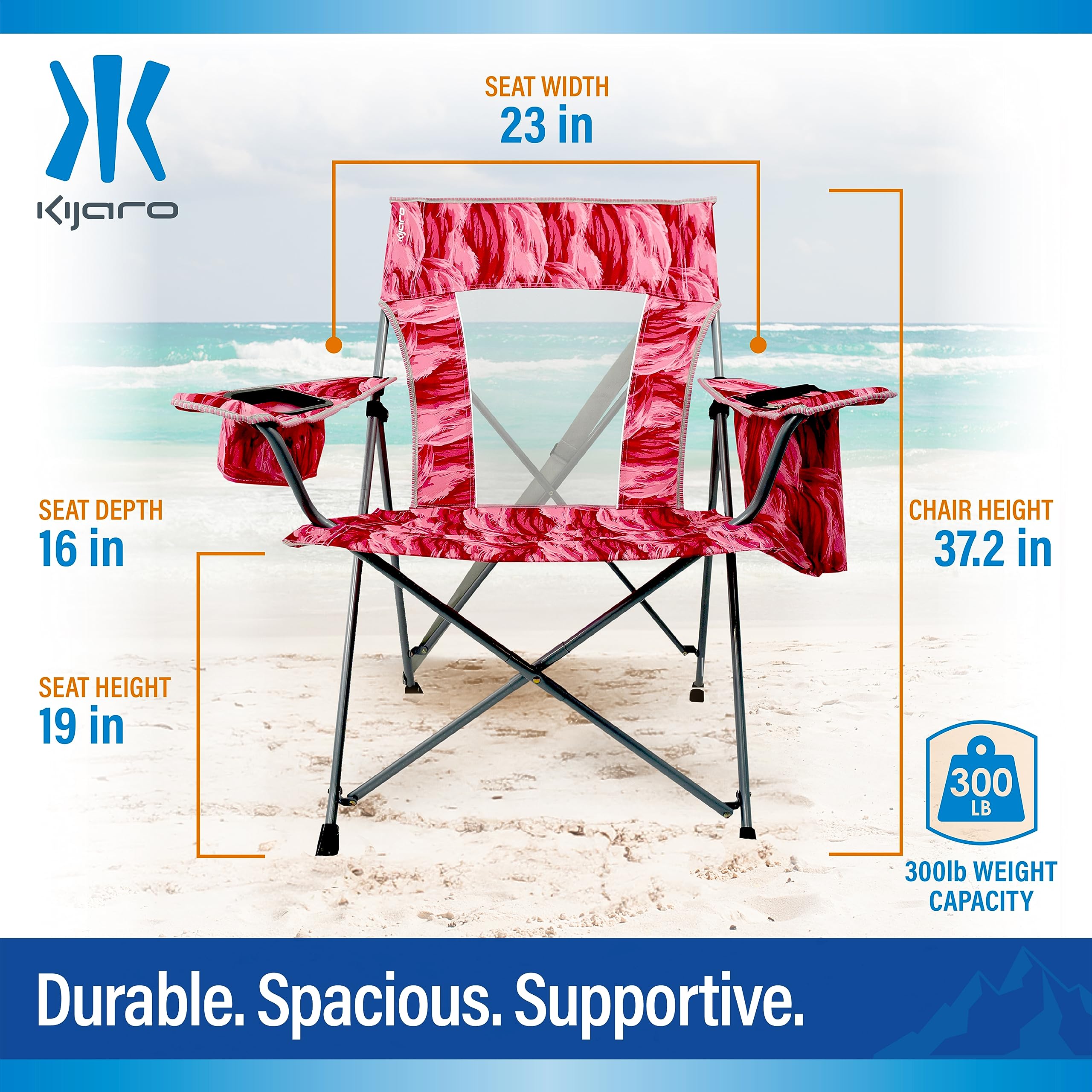 Kijaro Journey Print chair with carry strap and bag for portability.