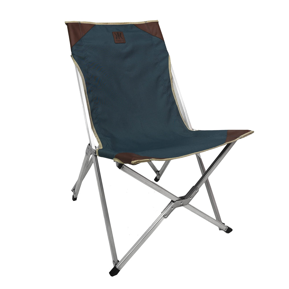 Kijaro Native Comfort Chair open for easy campsite seating in Smoky Mountain Blue.