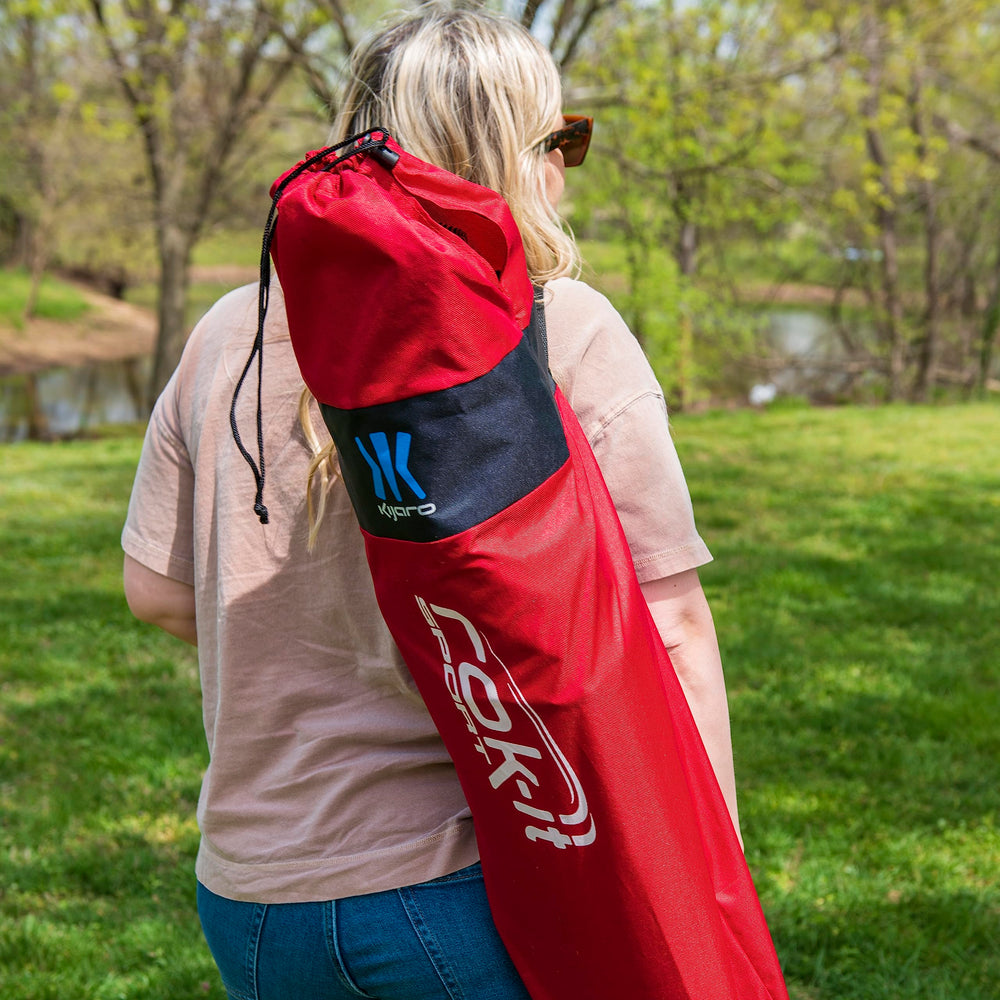 Kijaro Rok-It Sport chair folded design fits in a carrying bag.