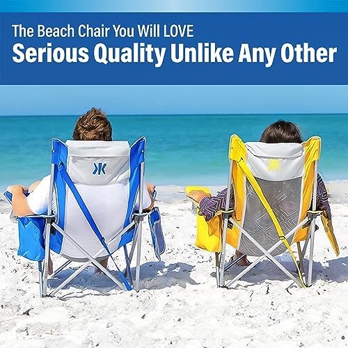 Kijaro Sling Beach Chair Maldives Blue, two mesh cupholders keep beverages accessible.
