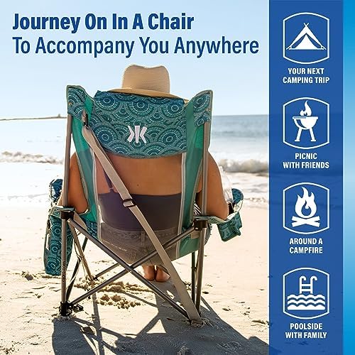 Kijaro Sling Beach Chair Maldives Blue, breathable mesh back enhances airflow.