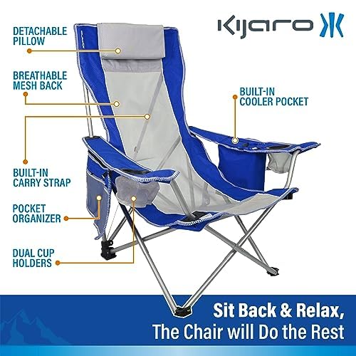 Kijaro Sling Beach Chair Maldives Blue, cooler pouch stores drinks for day-long refreshment.