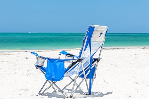 Kijaro Sling Beach Chair Maldives Blue, folded with carrier strap for easy transport.