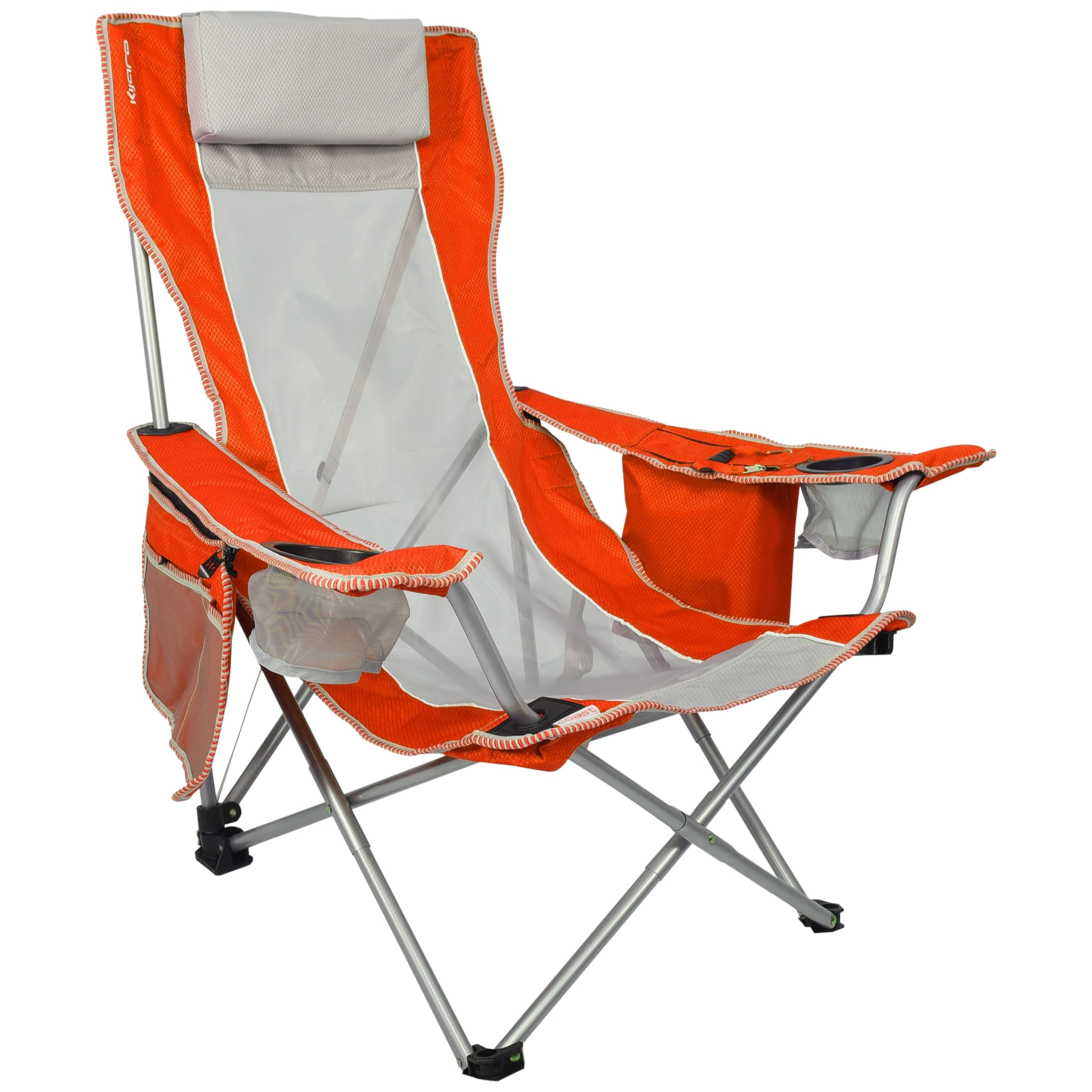 Kijaro Sling Beach Coast Chair in Fiji Sunset Orange open on sand, breathable mesh keeps you cool.