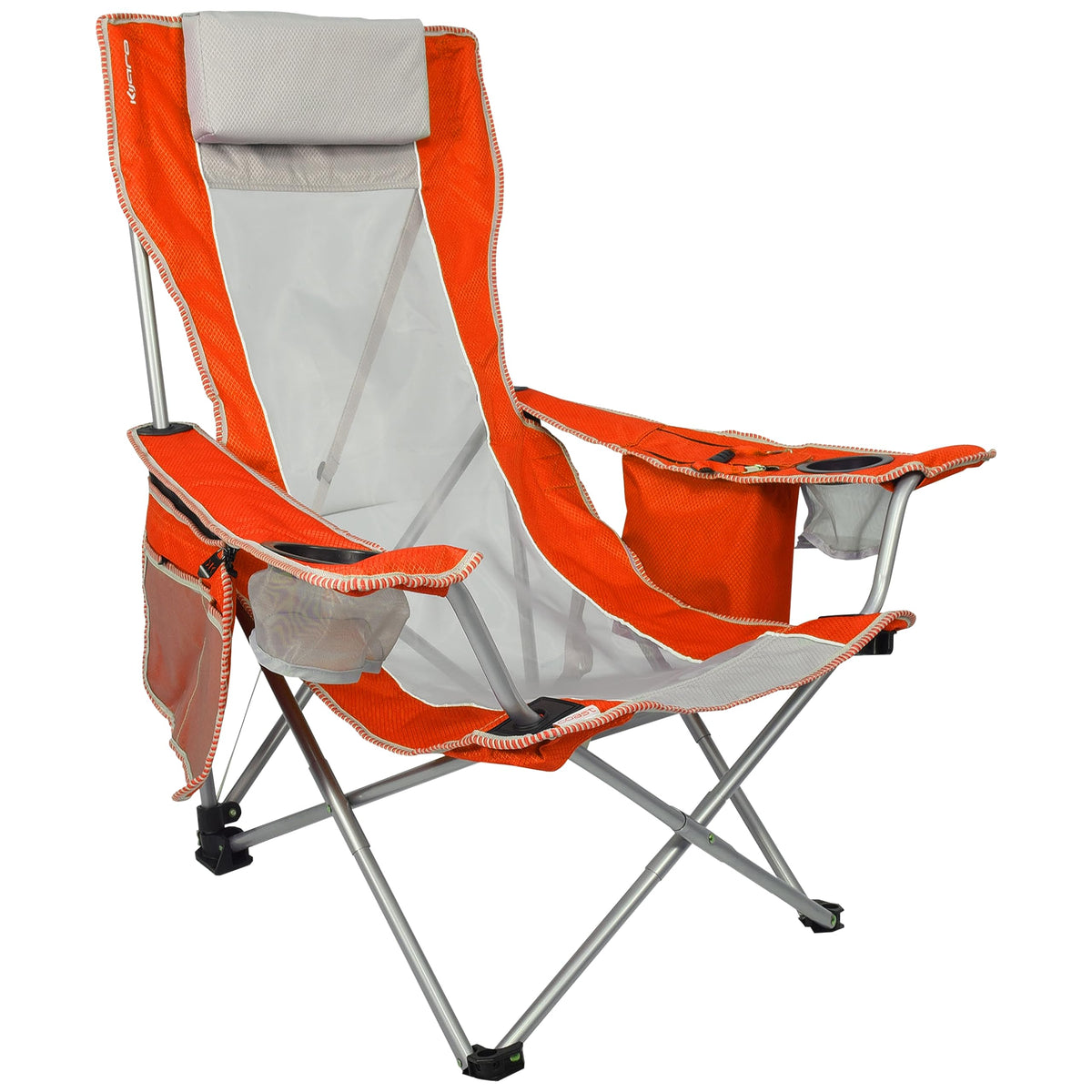 Kijaro Sling Beach Coast Chair in Fiji Sunset Orange open on sand, breathable mesh keeps you cool.