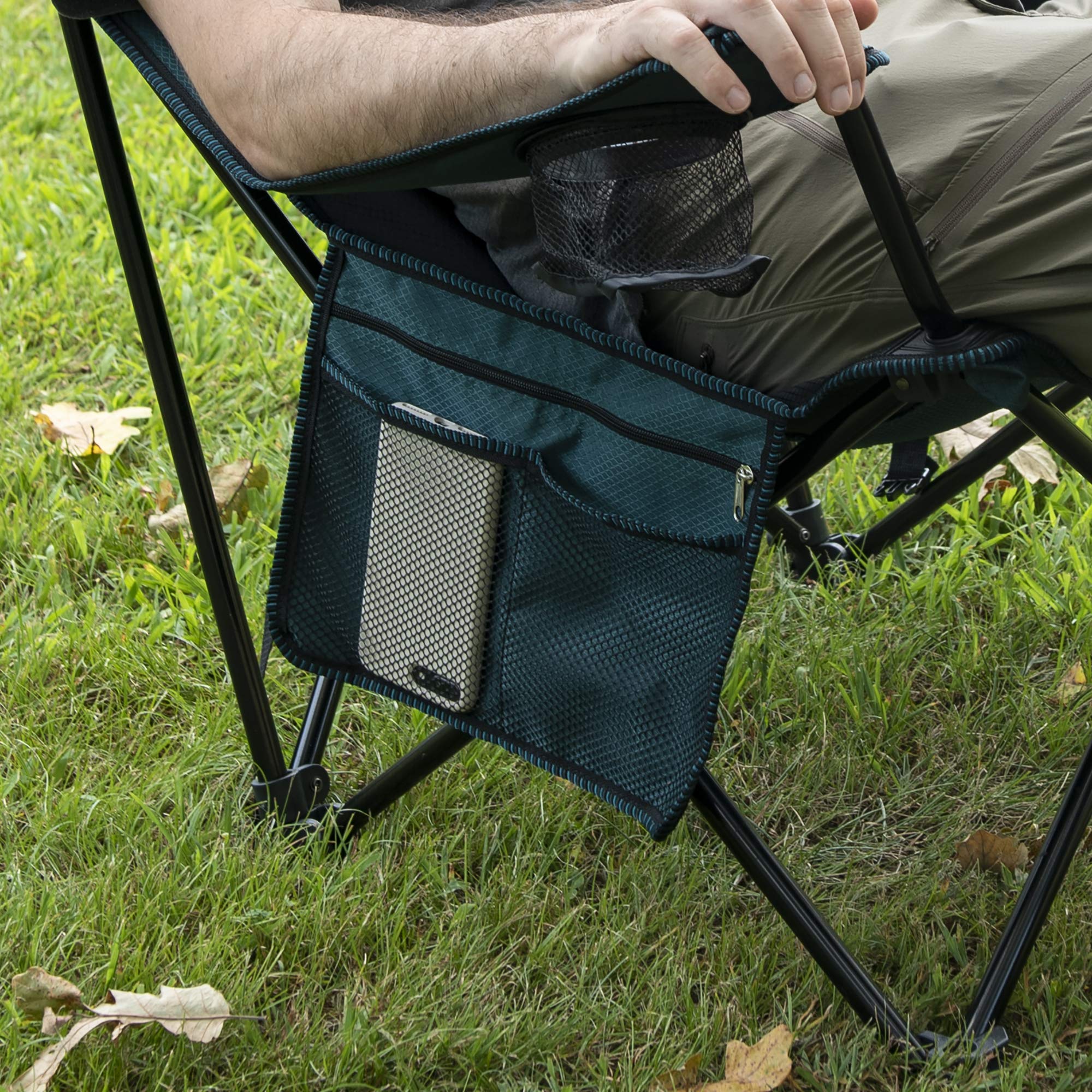 Kijaro Sling Chair Hallett Peak Gray foldable frame ready for car trunk storage.