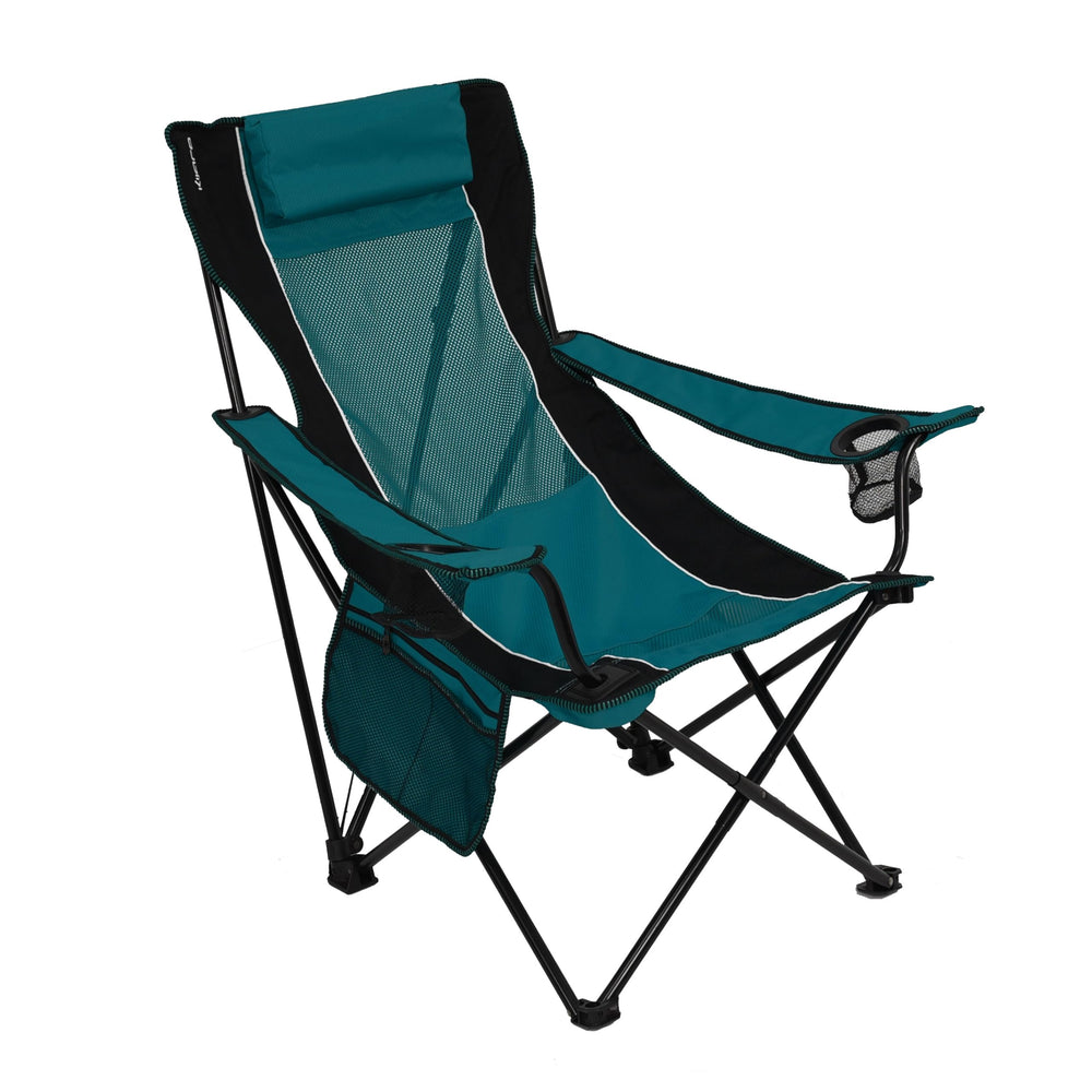 Kijaro Sling folding chair with cup holder keeps drinks accessible during outdoor adventures.