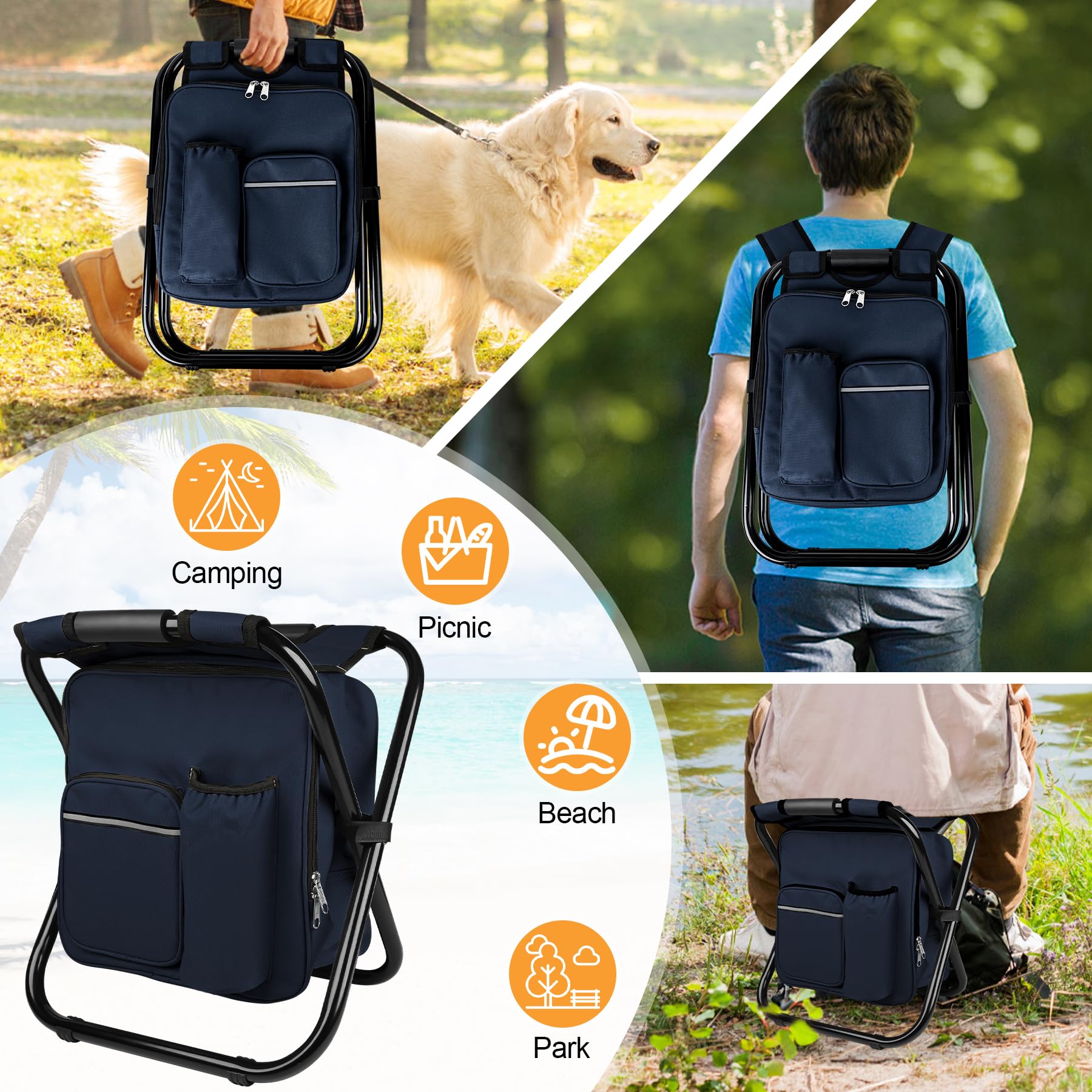 Kikerike backpack stool displays up to 300 lb capacity.