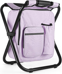 Kikerike backpack stool assembled in pale amethyst provides portable seating for camping and hiking.