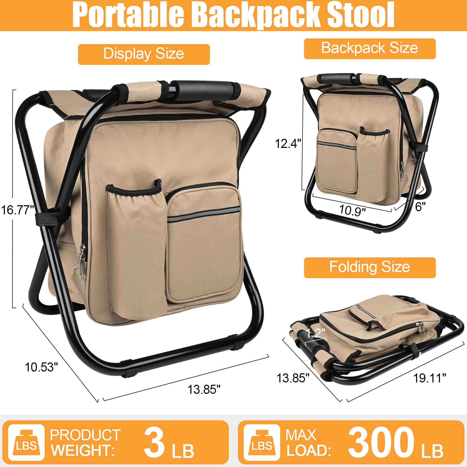 Kikerike backpack-stool sand in-use seat with stable support