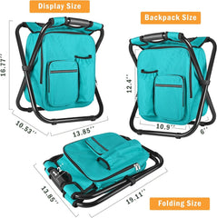 Kikerike backpack stool cooler chair in-use as portable seat and insulated cooler.