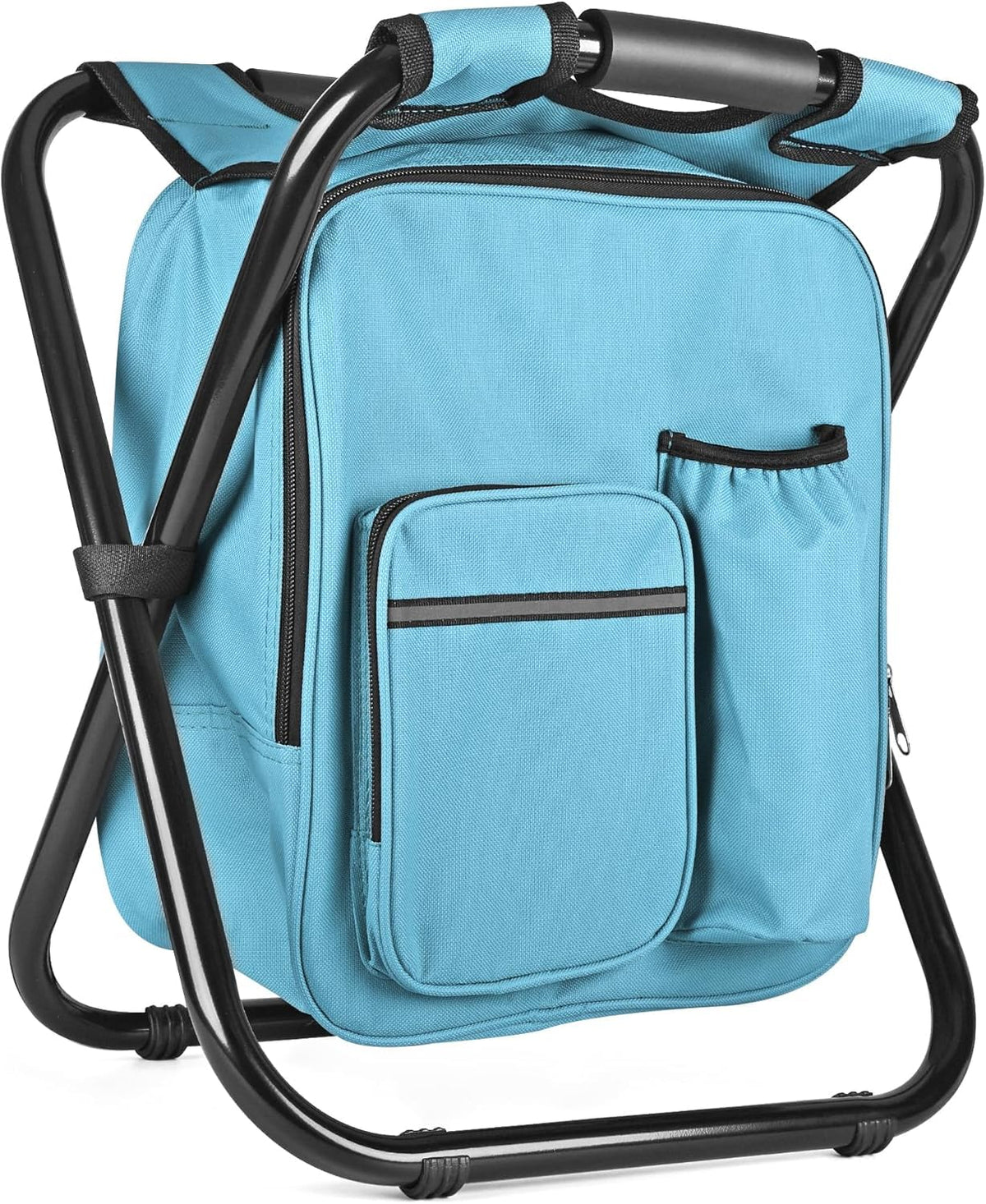 Kikerike backpack stool cooler chair folded side view for easy transport on trips