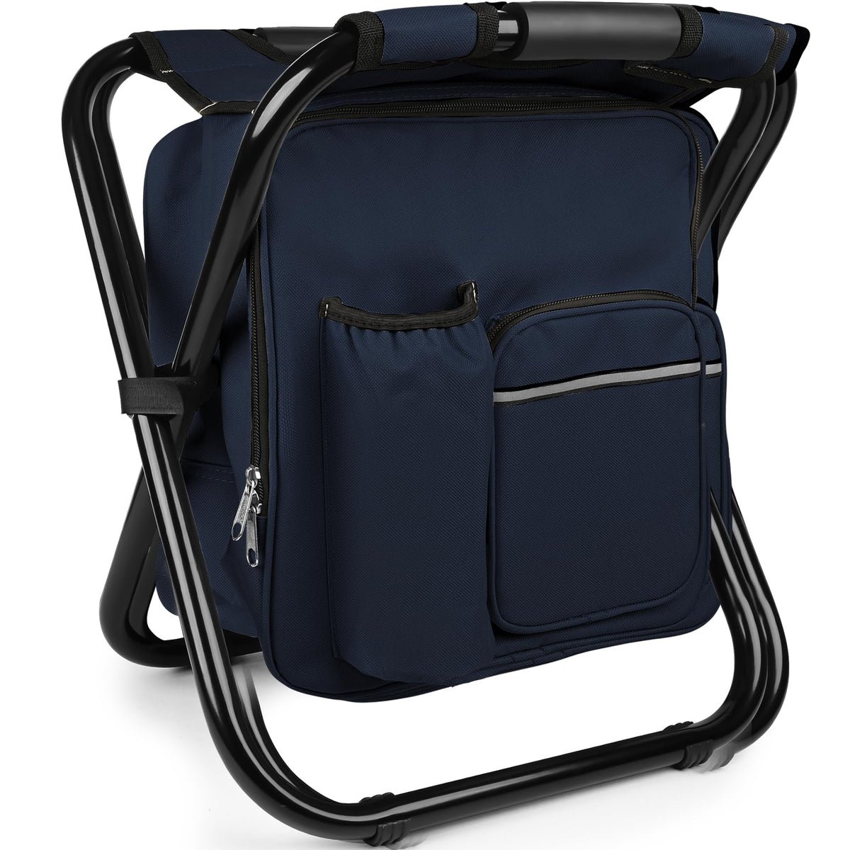 Kikerike backpack stool navy full product showing 3-in-1 seating and cooler.