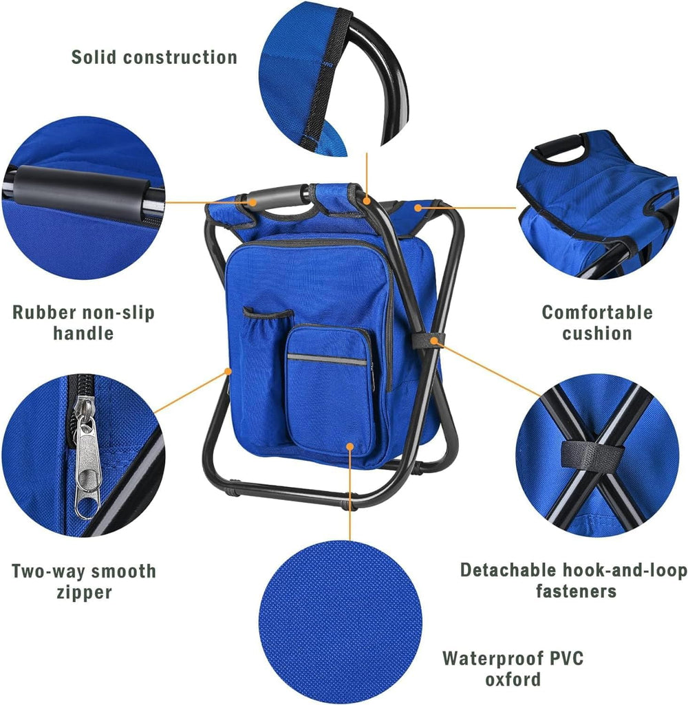 Kikerike backpack-stool durable-frame provides sturdy seating up to 300 lbs.
