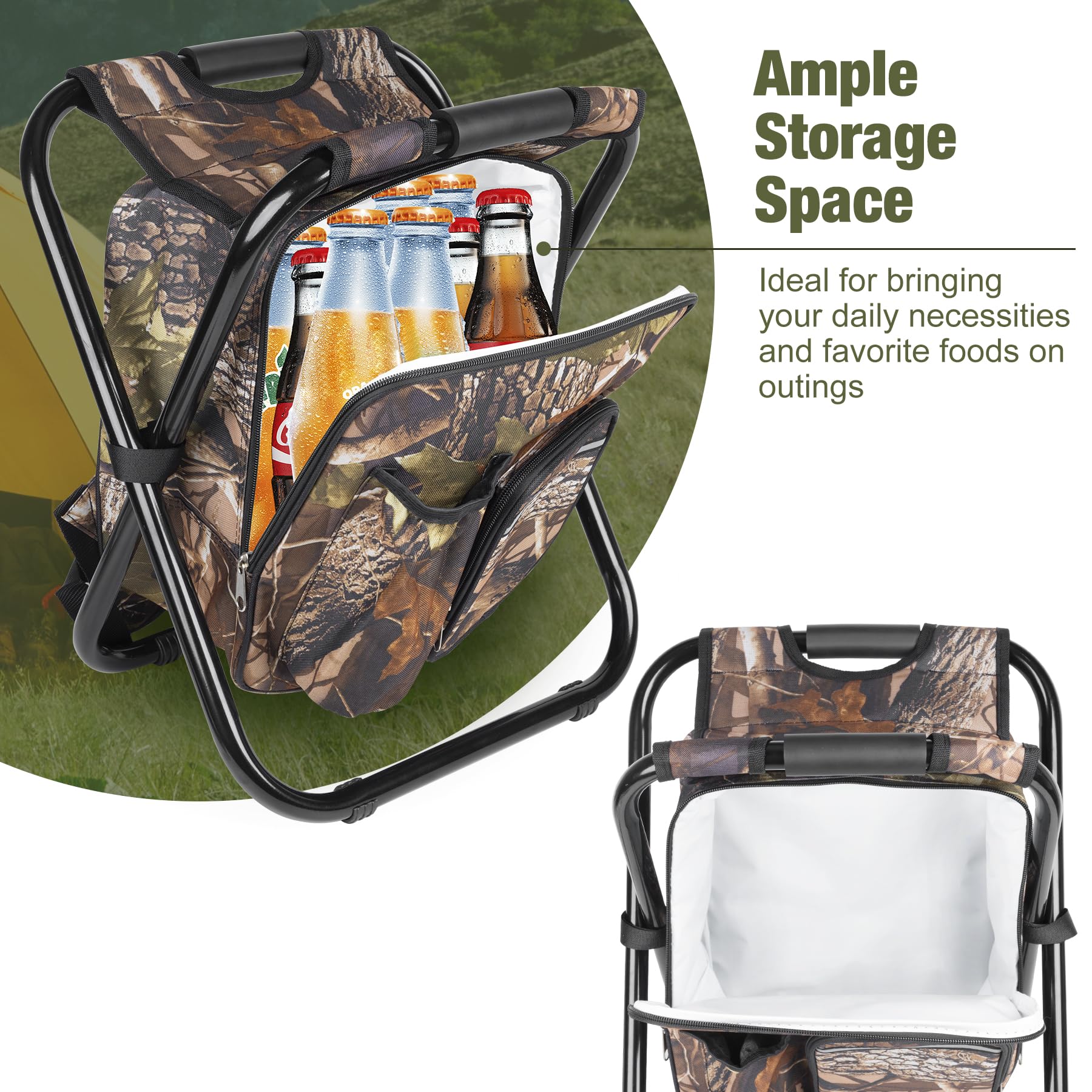 Kikerike backpack stool uses durable Oxford fabric for rugged outdoor use.