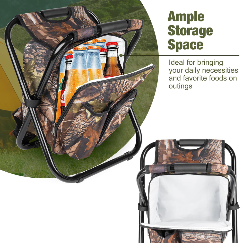 Kikerike backpack stool uses durable Oxford fabric for rugged outdoor use.