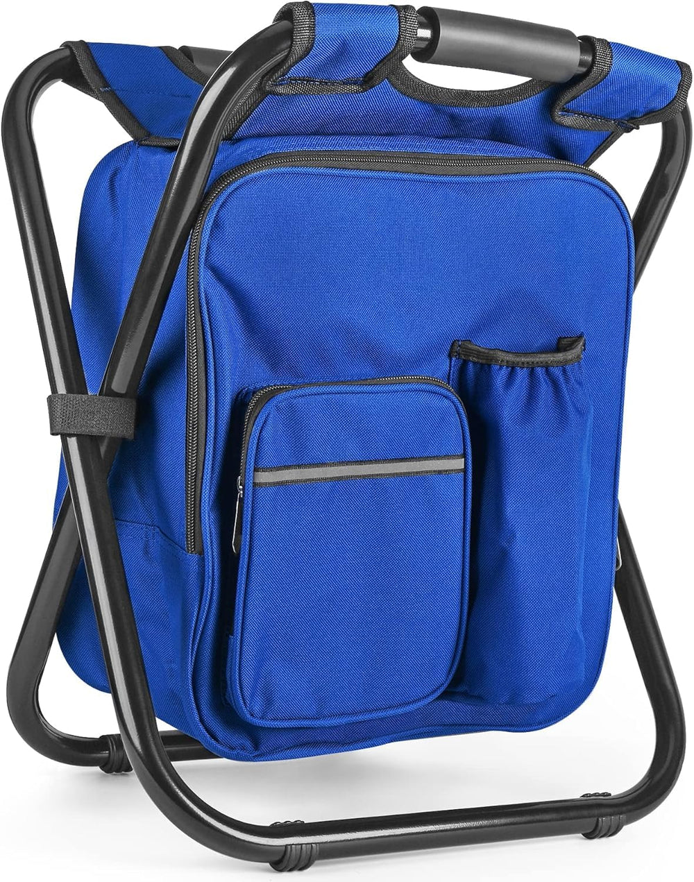Kikerike backpack-stool folded dark blue demonstrates portable storage.
