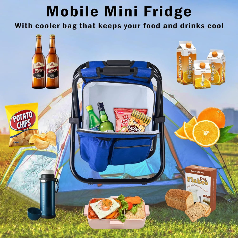 Kikerike backpack-stool folding-dimensions show compact carry when not in use.