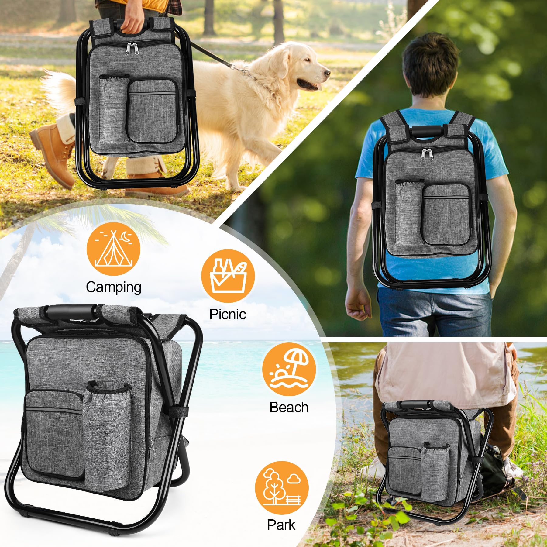 Kikerike backpack-stool 3-in-1 design blends seating, storage, and beverage cooling.