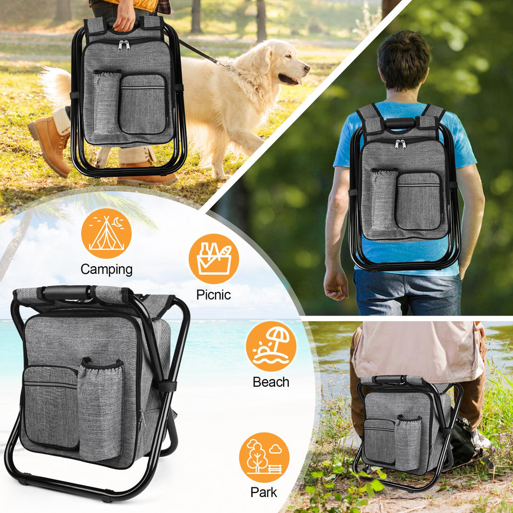 Kikerike backpack-stool 3-in-1 design blends seating, storage, and beverage cooling.