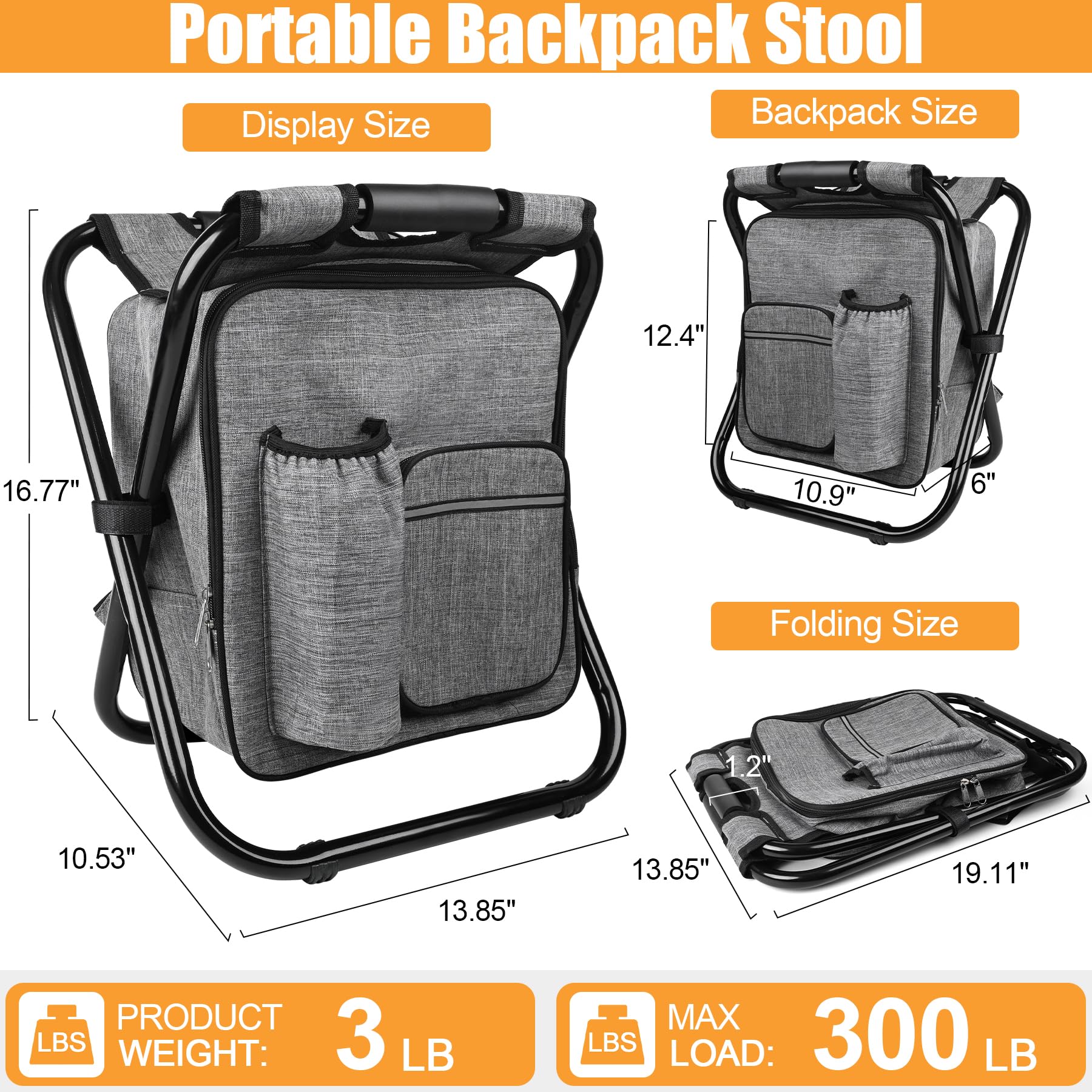 Kikerike backpack stool folded compactly for trunk storage.