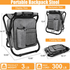Kikerike backpack stool folded compactly for trunk storage.