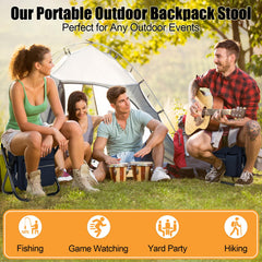 Kikerike backpack stool with insulated cooler bag in use.