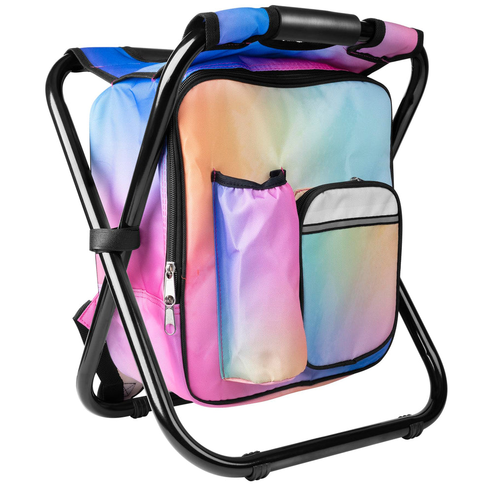 Kikerike backpack stool setup shows versatile 3-in-1 outdoor seat and gear carrier.