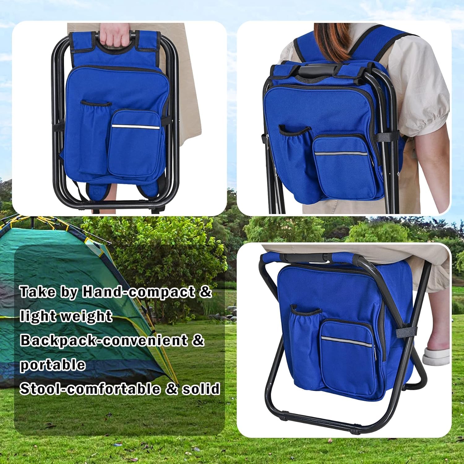 Kikerike backpack-stool side-pocket-storage keeps essentials handy.