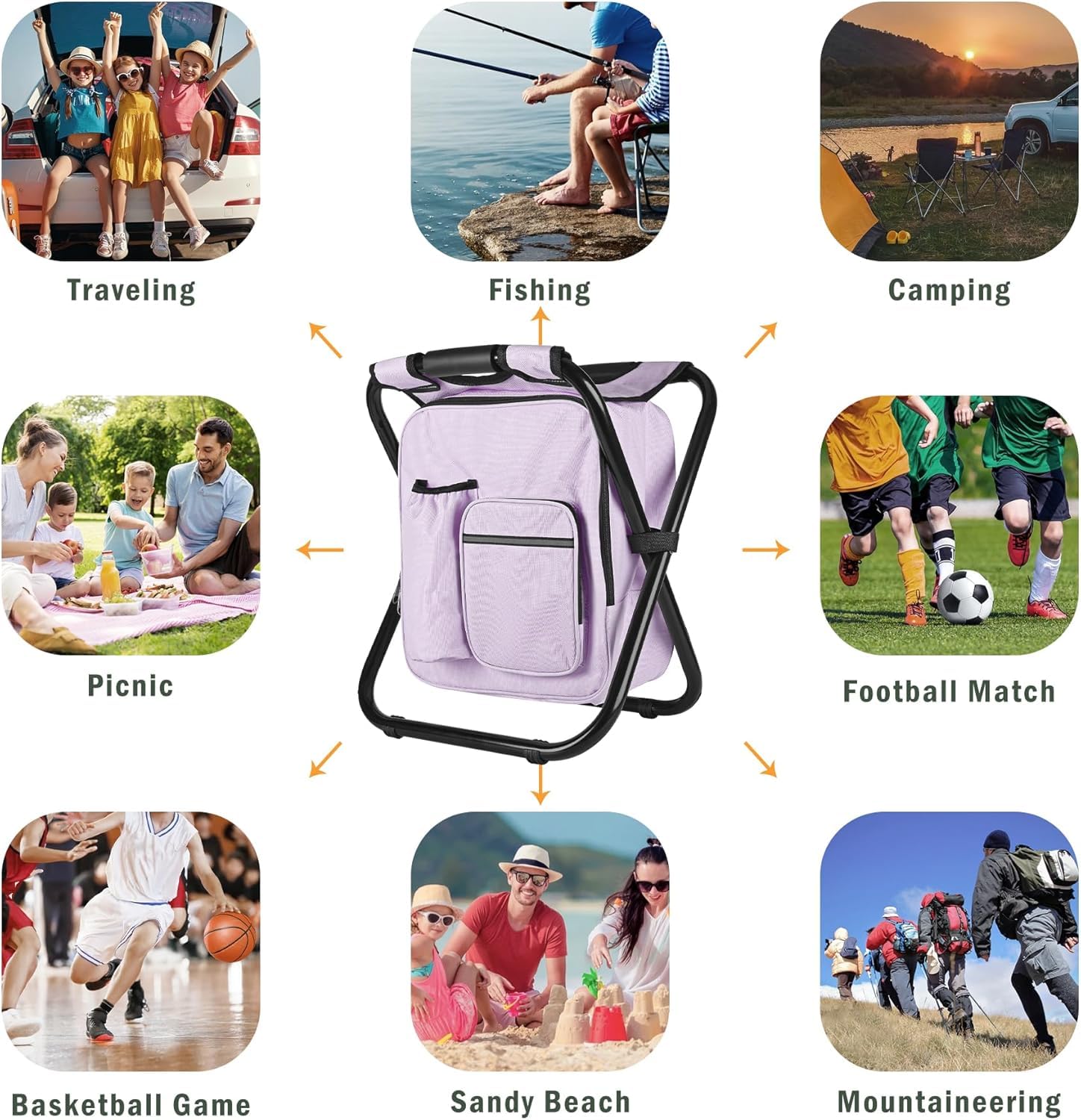 Kikerike folded backpack stool collapsed for easy trunk storage after hikes.