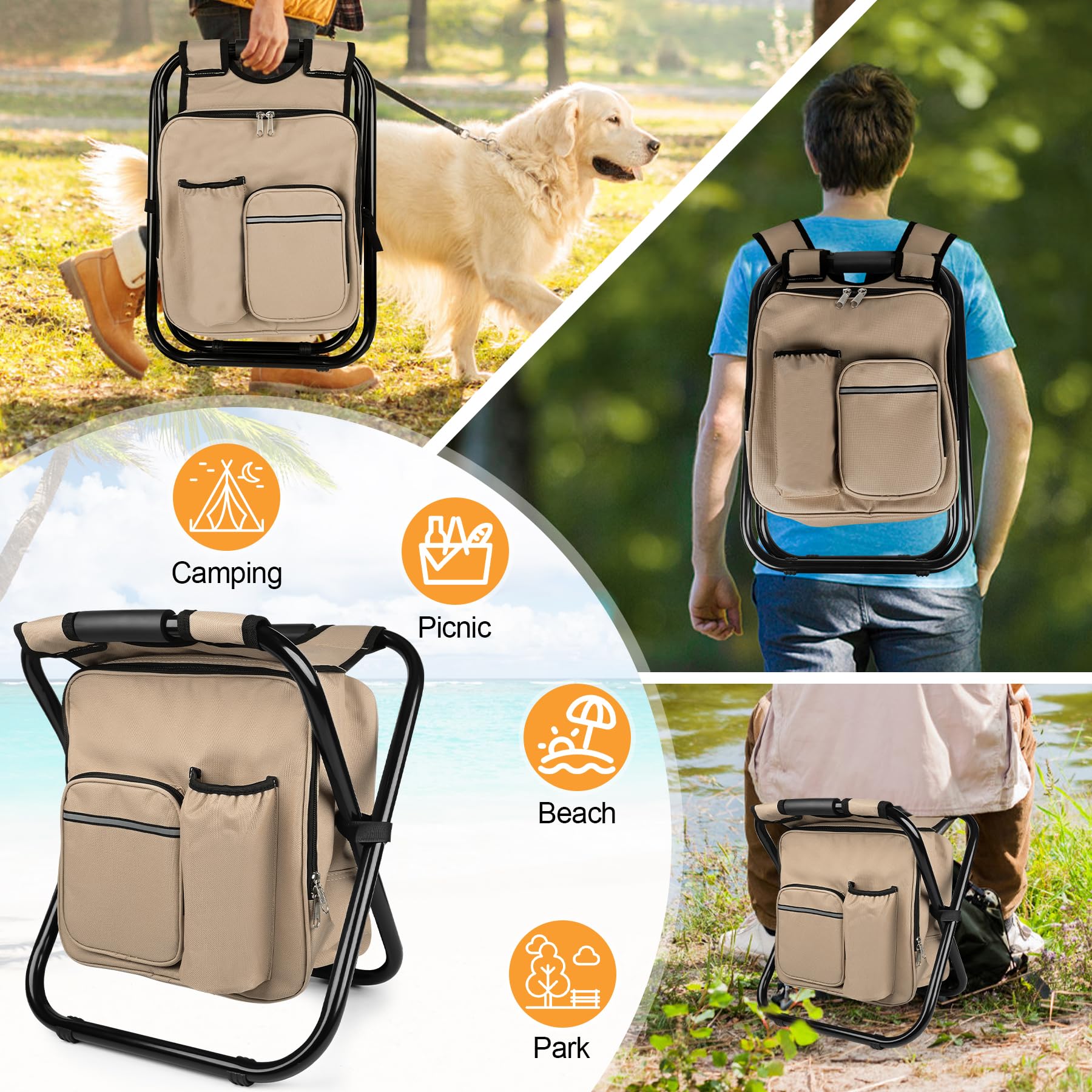 Kikerike-folding-backpack-stool sand compact design for hiking and fishing