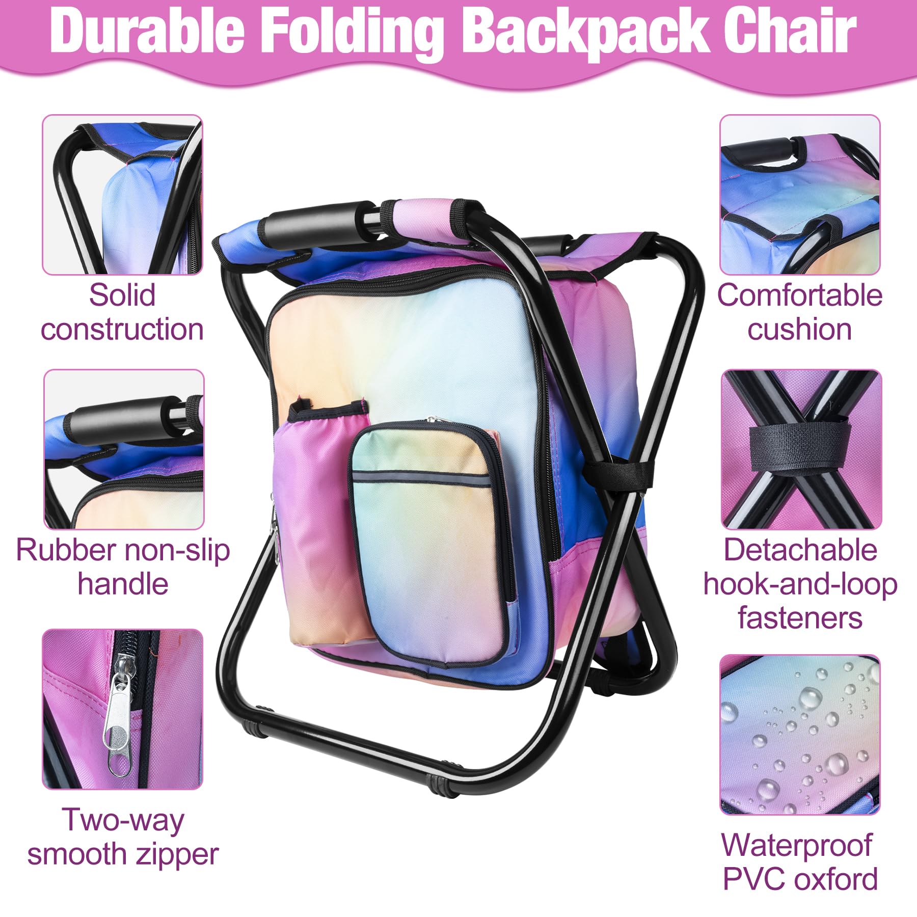 Kikerike folding chair includes outer pockets for essentials.