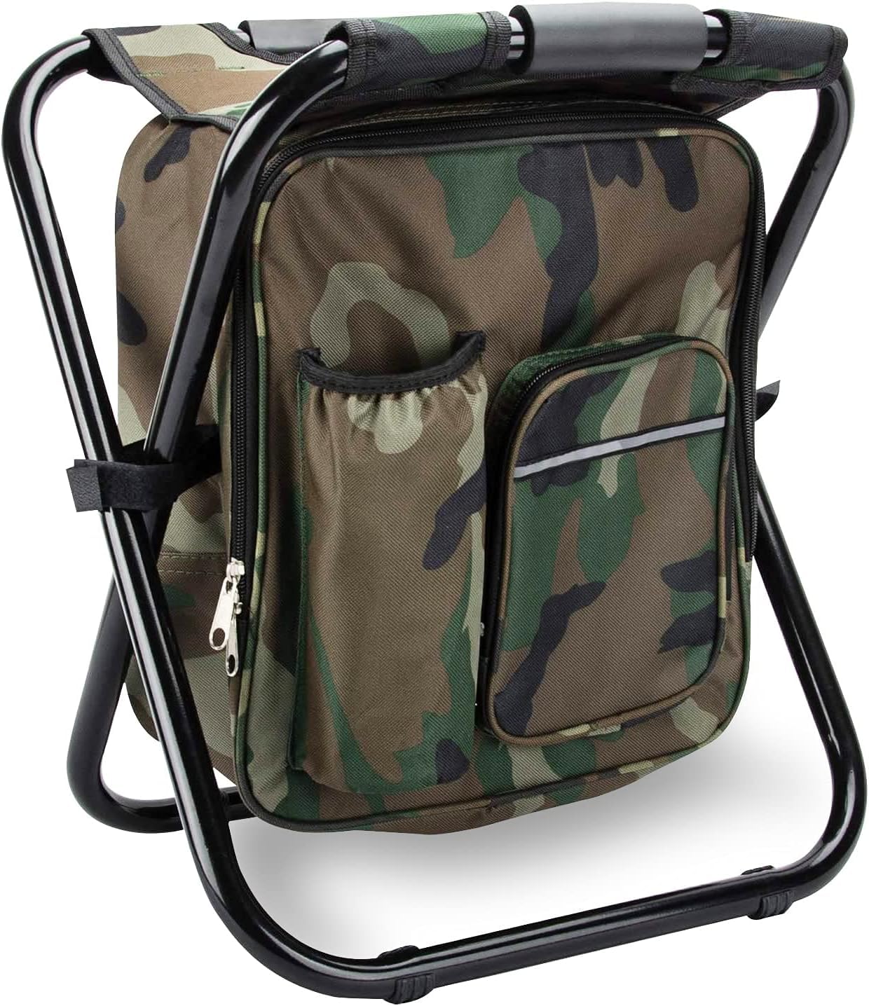 Kikerike folding stool backpack assembled for travel-ready outdoor seating.