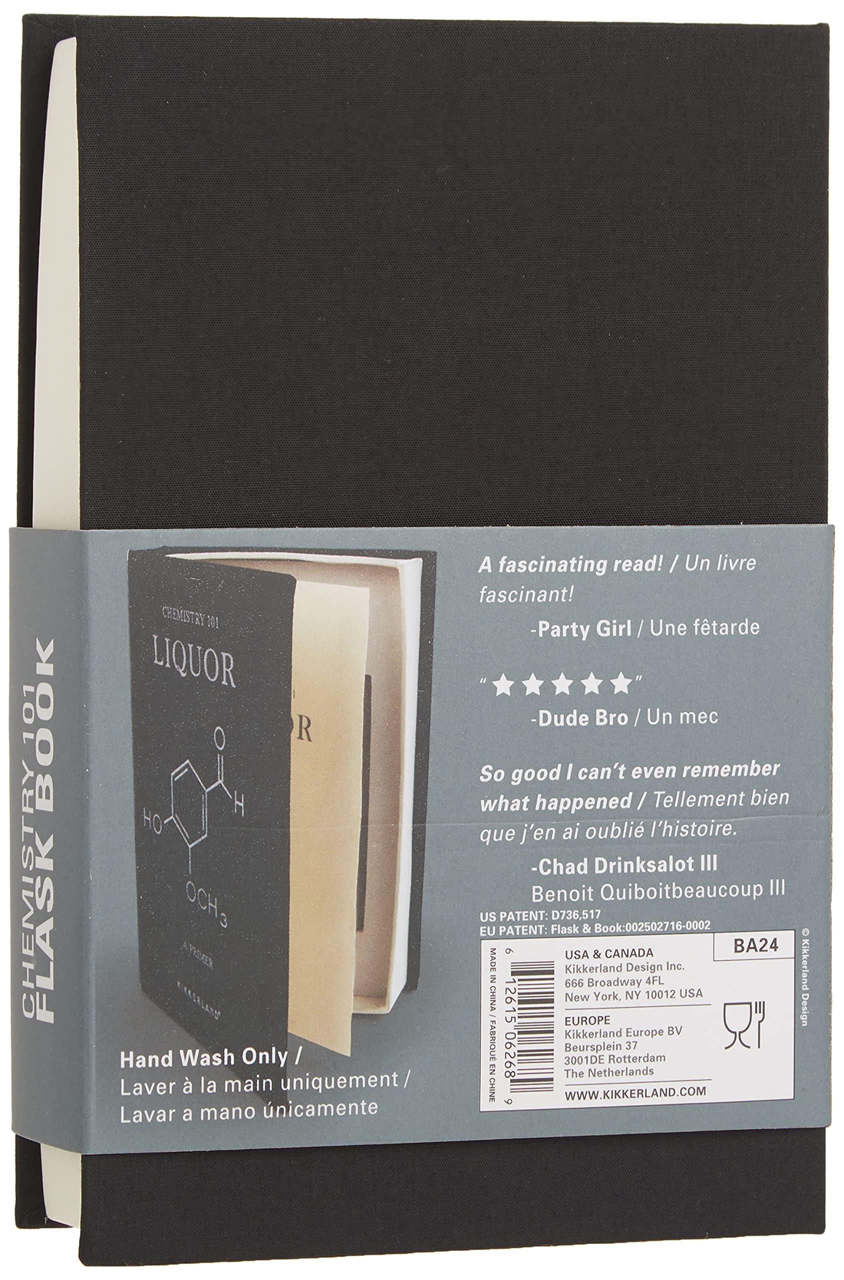 Kikkerland Chemistry 101 Flask Book interior highlights 4-ounce capacity for on-the-go refreshments.