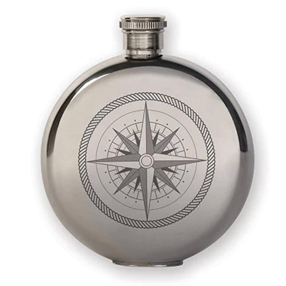 Kikkerland compass canteen flask with engraved pocket design for portable use.