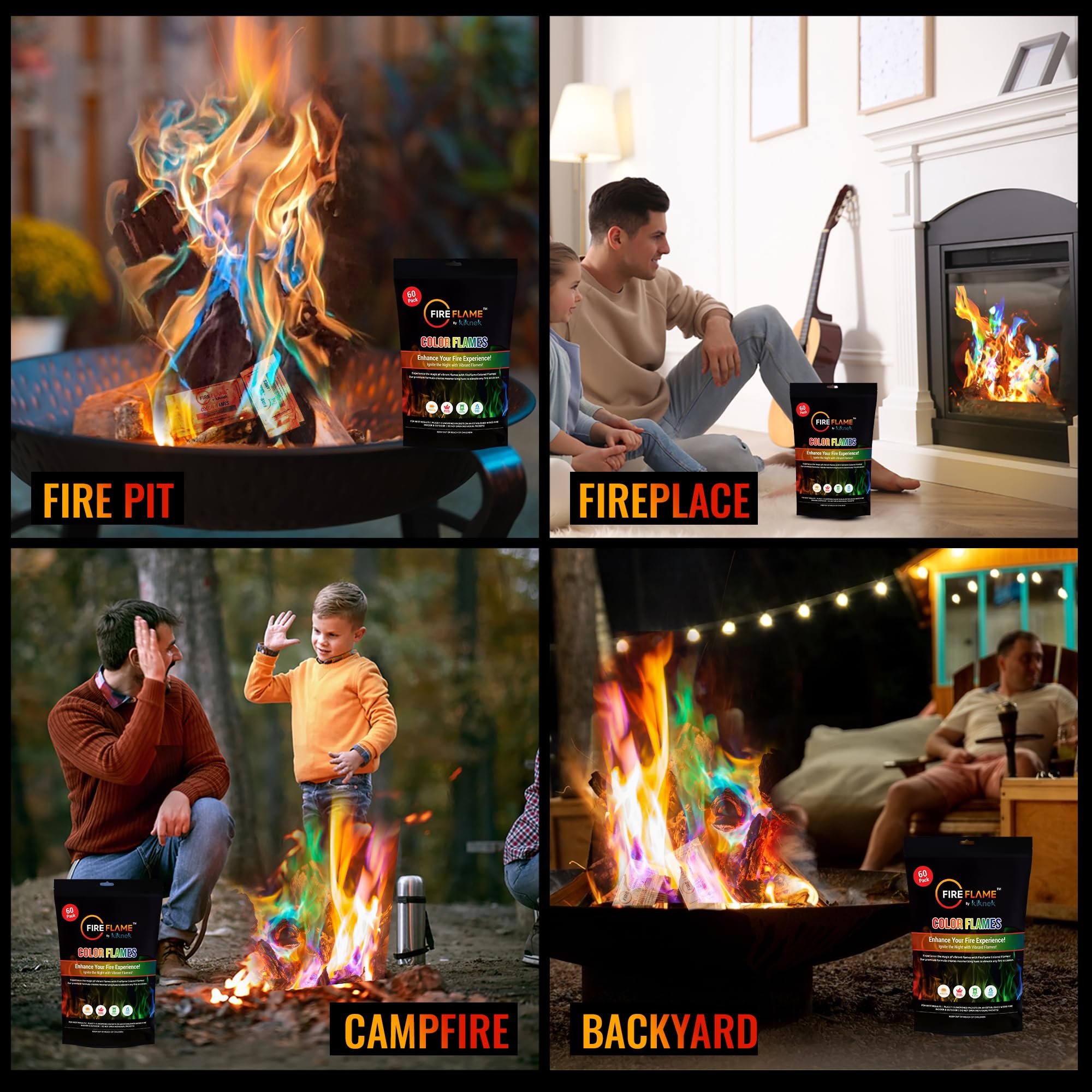 Kiknek Fireflame packets offer long-lasting color for extended gatherings