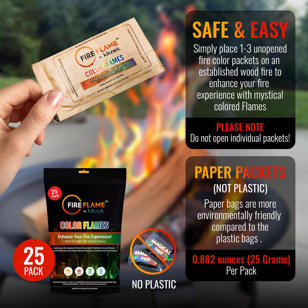Kiknek Fireflame color-changing flames brighten an outdoor firepit with rainbow hues