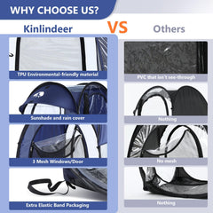 Kilindeer Sports Pod dimensions show a comfortable single person shelter for gear and comfort.