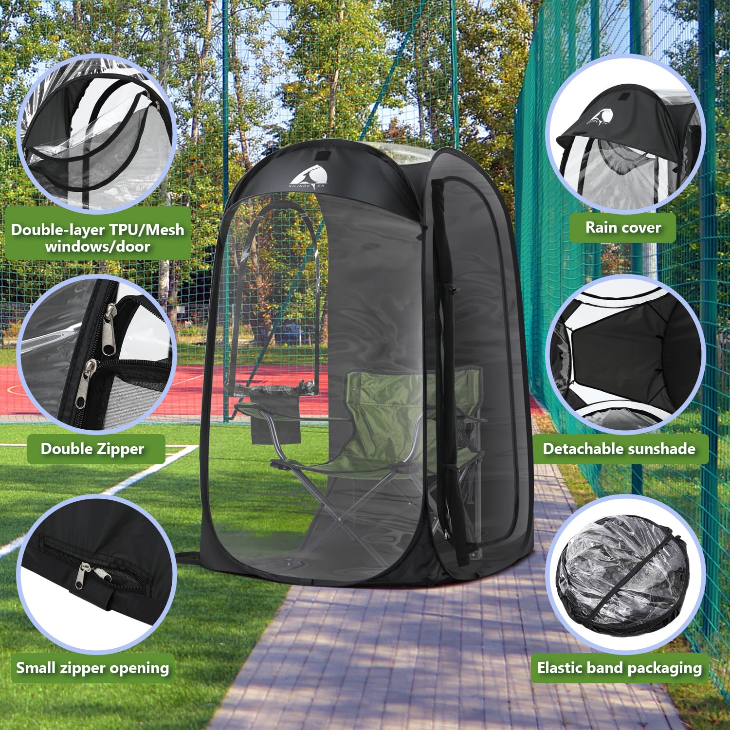 Kilindeer Sports Pod instant setup highlights quick, beginner-friendly pop-up.