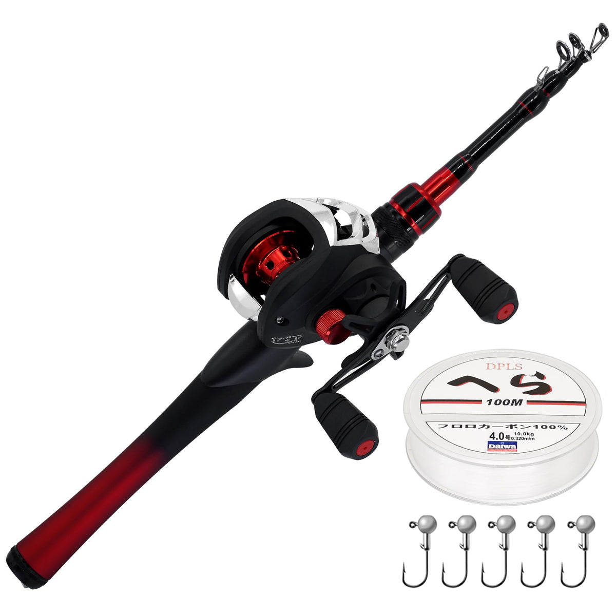 Kilitn 5ft fiberglass telescopic baitcasting rod and reel combo