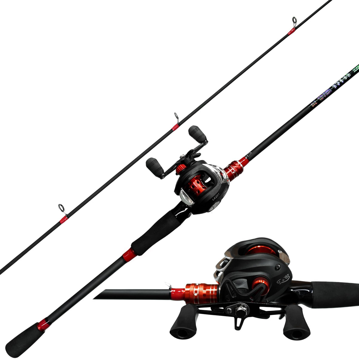 Kilitn 6ft 2-piece fiberglass-wrapped carbon rod with left-hand reel